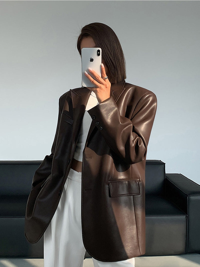 Women Leather Blazer with Lapel Pockets | Lavinia SOLANORDI Blazers