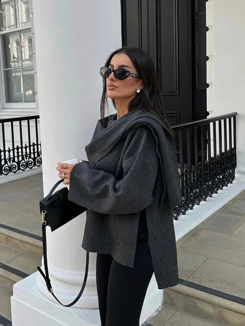 Women Woolen Scarf Jacket with Built-in Wrap | Nora SOLANORDI women fashion