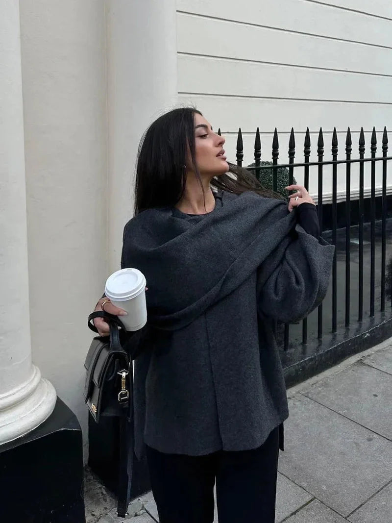 Women Woolen Scarf Jacket with Built-in Wrap | Nora SOLANORDI women fashion