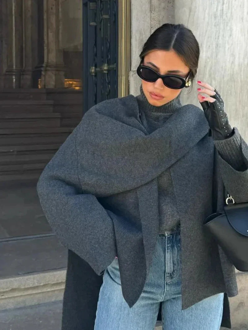 Women Woolen Scarf Jacket with Built-in Wrap | Nora SOLANORDI women fashion