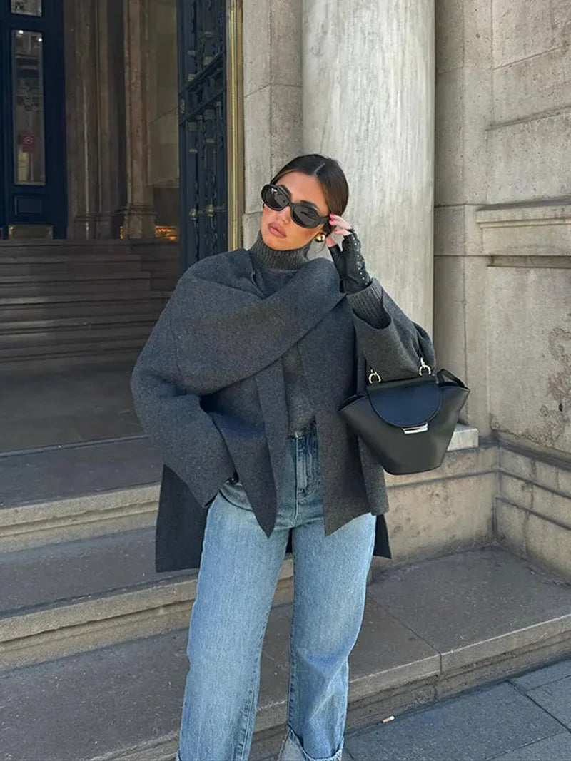 Women Woolen Scarf Jacket with Built-in Wrap | Nora SOLANORDI women fashion