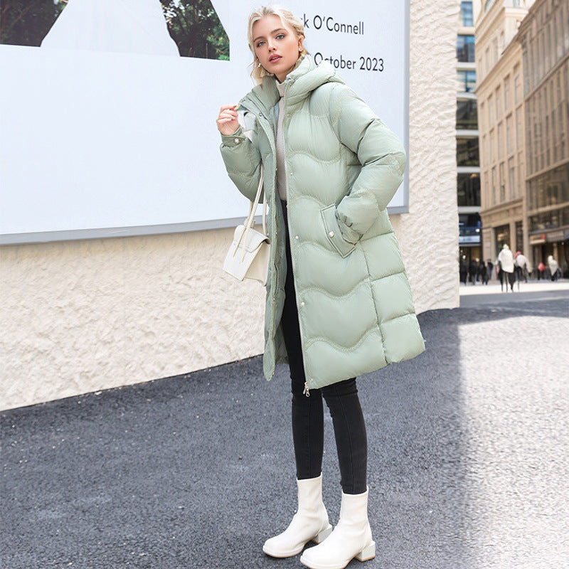 Veste en coton matelassée mi-longue en coton pour femmes, en dessous du genou