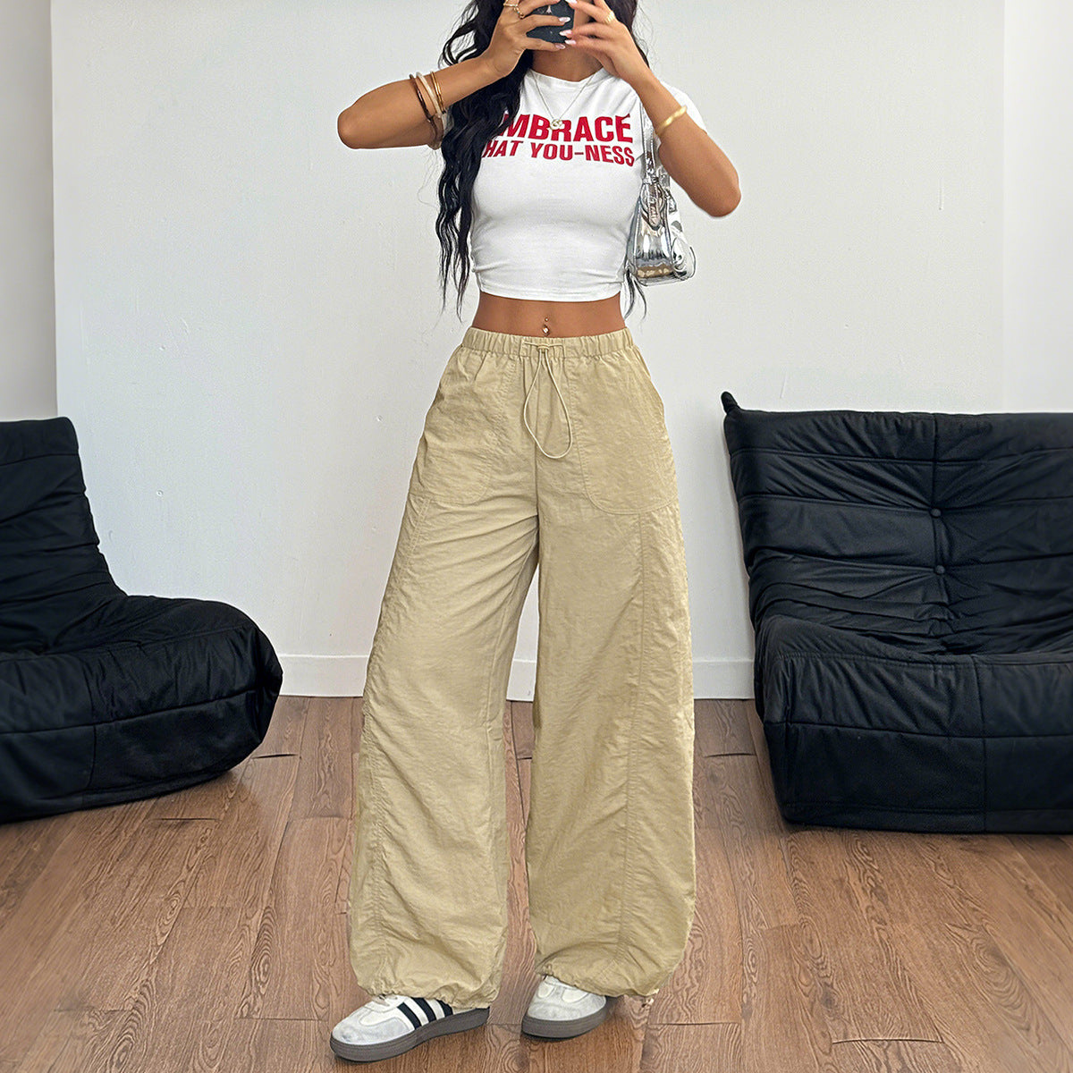 Pantalons droits à cordon de serrage simples et décontractés