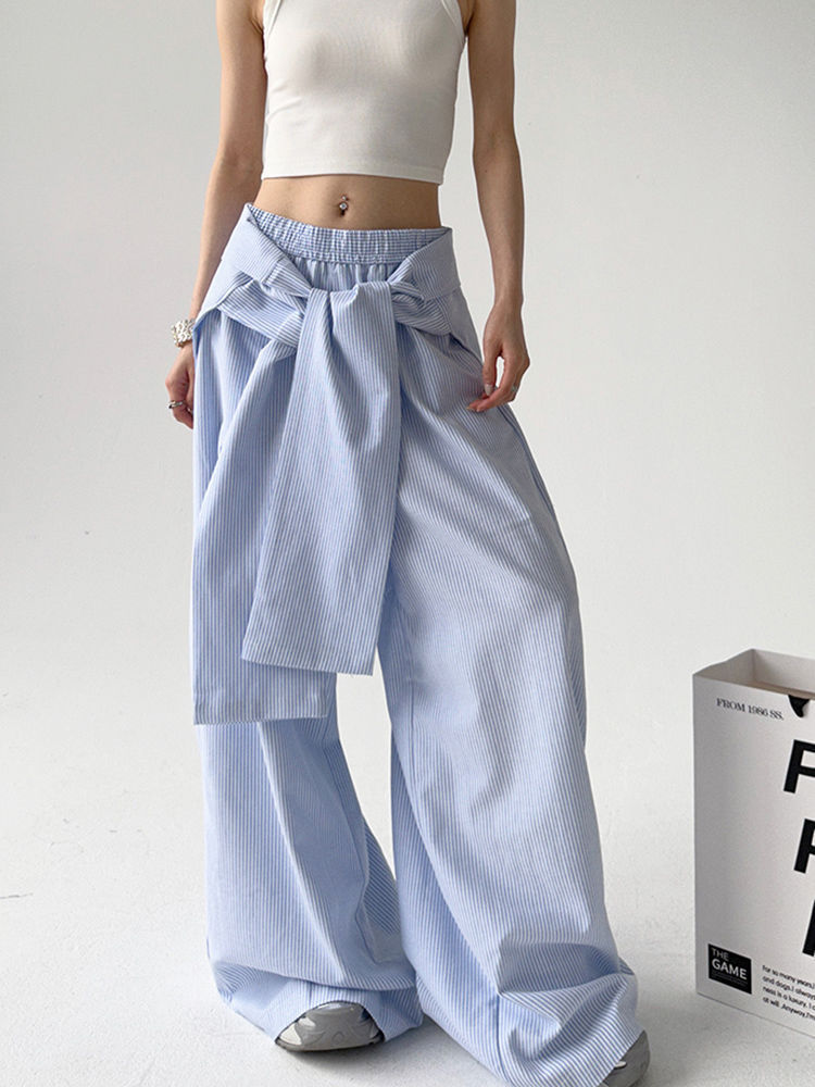 Pantalons larges à rayures à taille élastique avec un sens du design