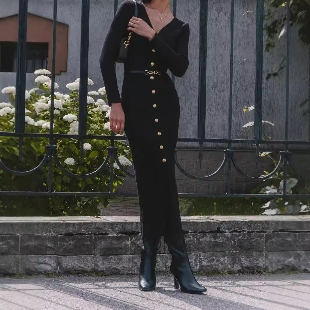 Autumn And Winter Long Sleeve Knitted Dress Sheath
