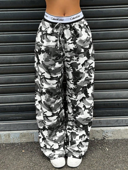Pantalons droits taille haute slim à la mode camouflage