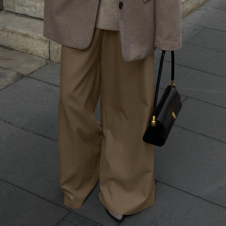 Pantalons de costume droits à rayures amples taille haute rétro