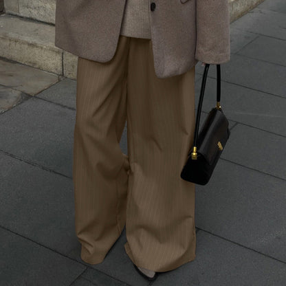Pantalons de costume droits à rayures amples taille haute rétro