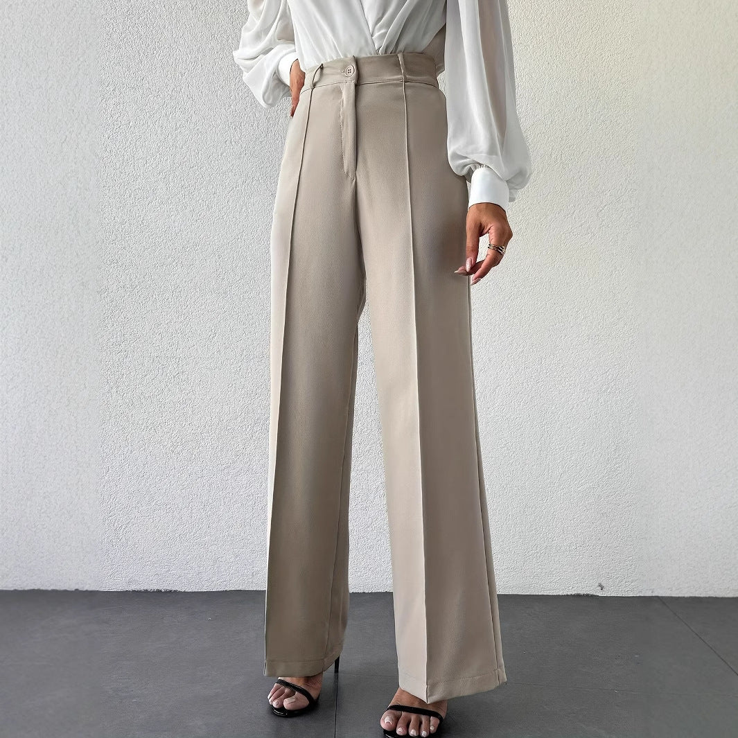 Pantalons décontractés droits amincissants taille haute à tempérament