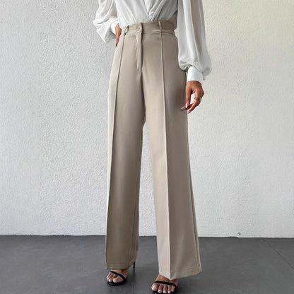 Pantalons décontractés droits amincissants taille haute à tempérament