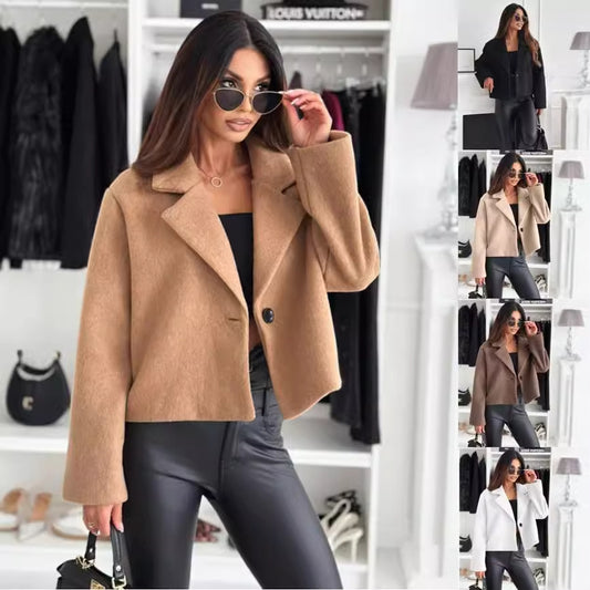 Veste en laine unie à col pour femme, mode automne hiver
