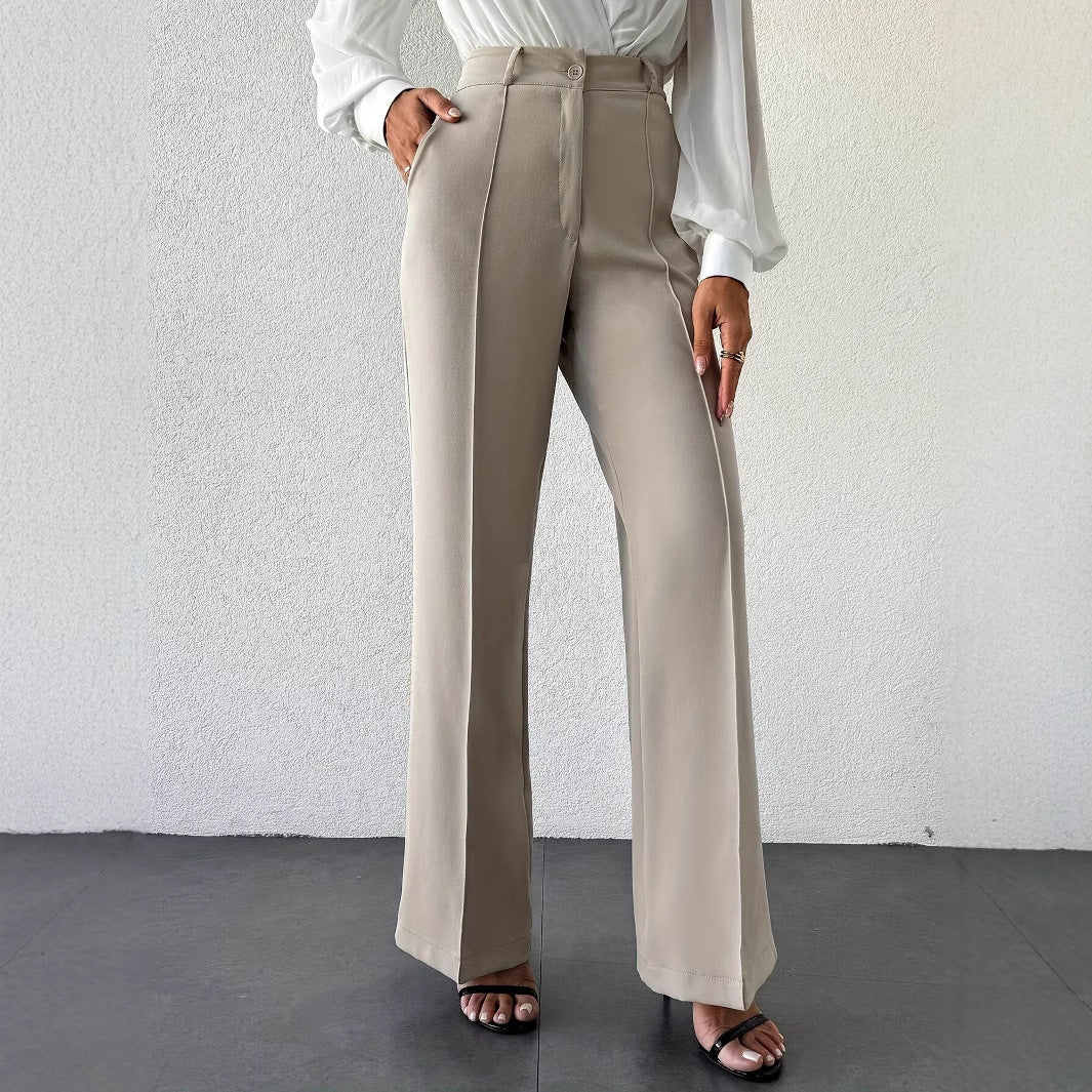 Pantalons décontractés droits amincissants taille haute à tempérament