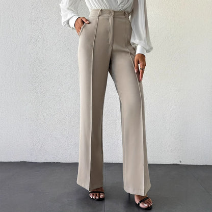 Pantalons décontractés droits amincissants taille haute à tempérament