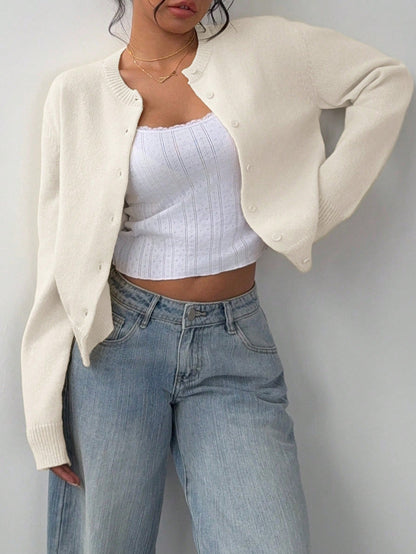 Cardigan tricoté à manches longues chic, mode, slim, couleur unie, pull court pour femmes vêtements