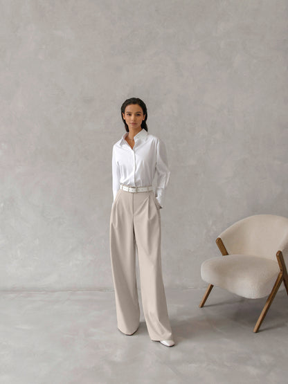 Pantalons hauts taille loose en couleur unie rétro classique pour femmes