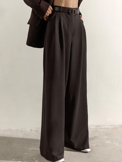 Pantalons hauts taille loose en couleur unie rétro classique pour femmes
