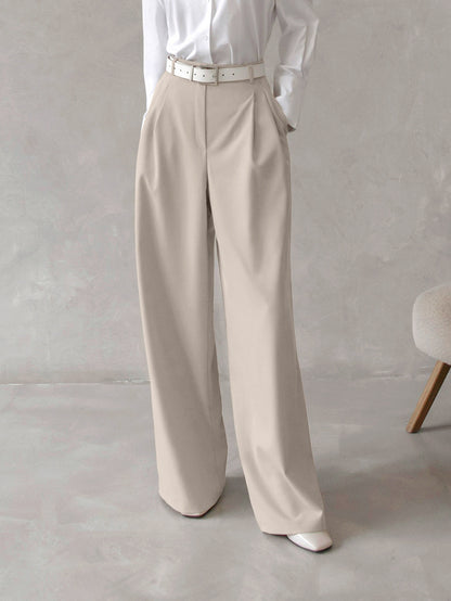 Pantalons hauts taille loose en couleur unie rétro classique pour femmes