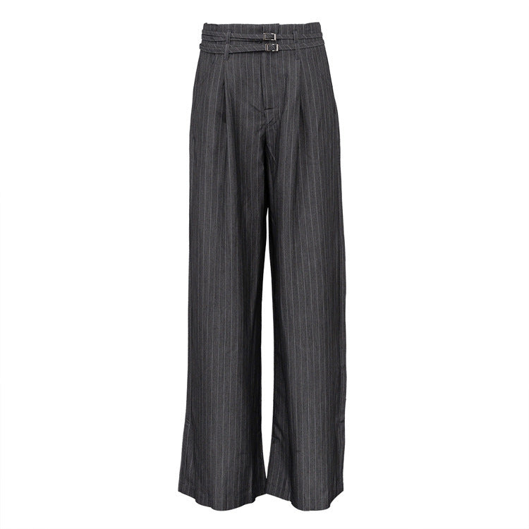 Pantalons de costume droits à rayures amples taille haute rétro