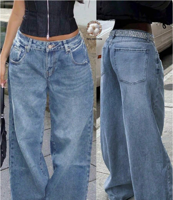 Jean large délavé rétro usé à la mode de rue