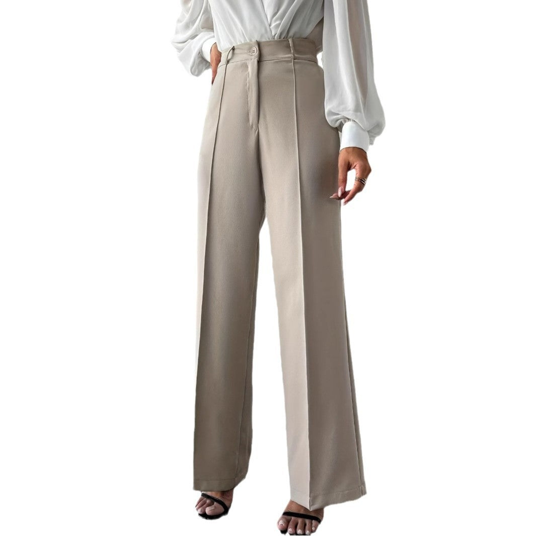 Pantalons décontractés droits amincissants taille haute à tempérament