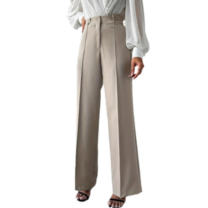 Pantalons décontractés droits amincissants taille haute à tempérament