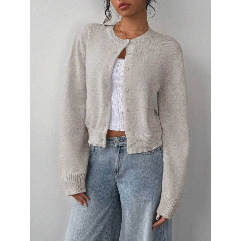 Cardigan tricoté à manches longues chic, mode, slim, couleur unie, pull court pour femmes vêtements