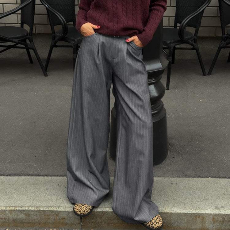 Pantalons de costume droits à rayures amples taille haute rétro