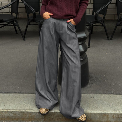 Pantalons de costume droits à rayures amples taille haute rétro