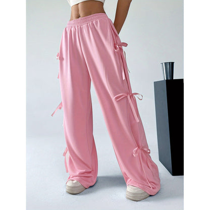 Pantalons droits pour femmes avec taille élastique et couleur contrastée