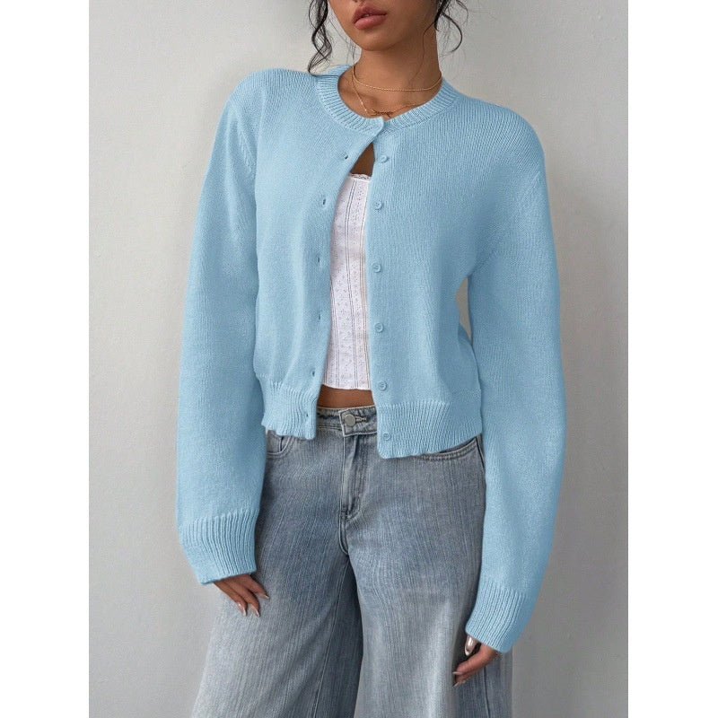 Cardigan tricoté à manches longues chic, mode, slim, couleur unie, pull court pour femmes vêtements