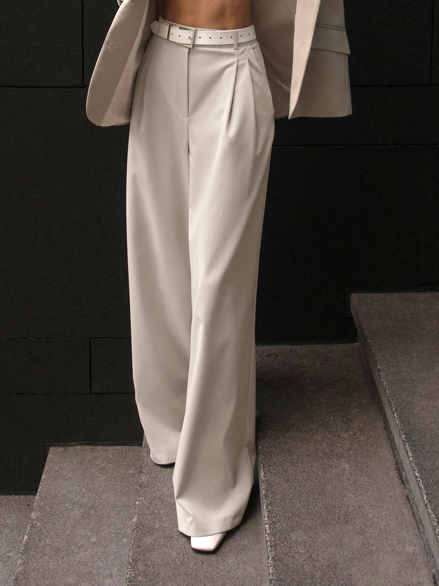 Pantalons hauts taille loose en couleur unie rétro classique pour femmes