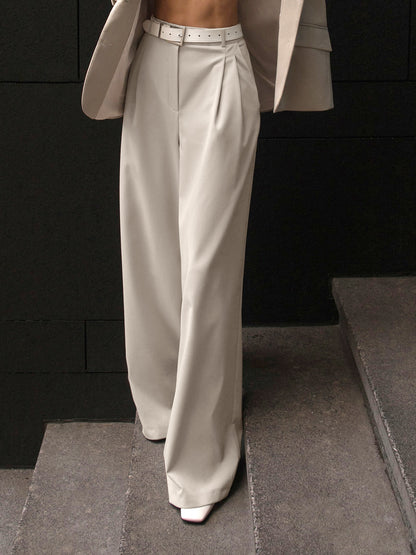 Pantalons hauts taille loose en couleur unie rétro classique pour femmes
