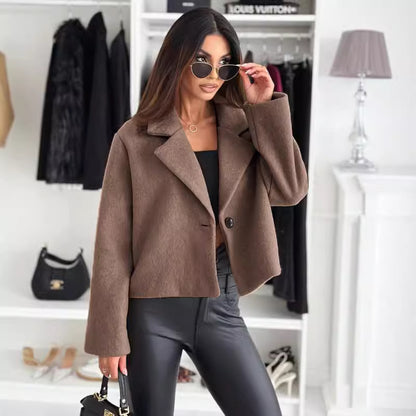 Veste en laine unie à col pour femme, mode automne hiver