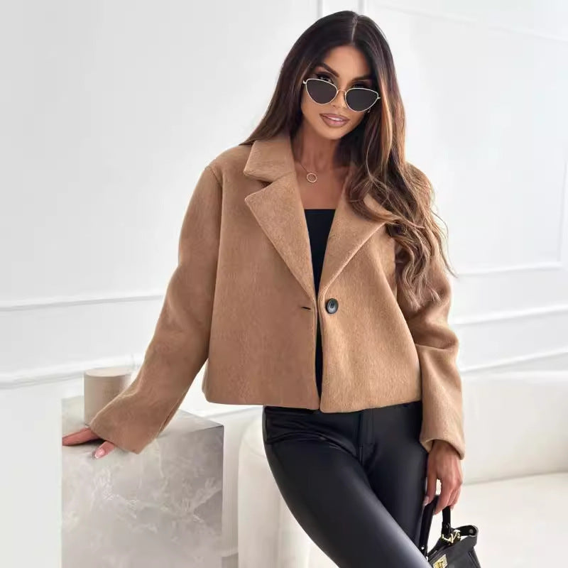Veste en laine unie à col pour femme, mode automne hiver