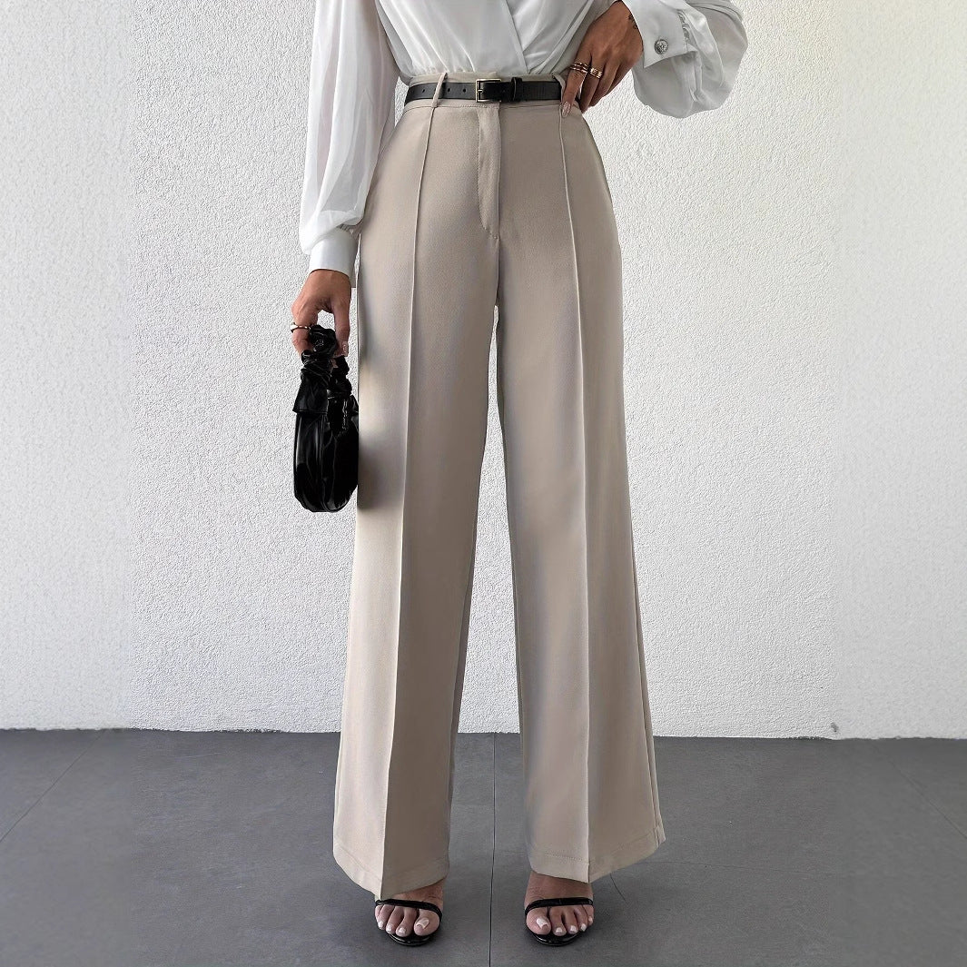 Pantalons décontractés droits amincissants taille haute à tempérament