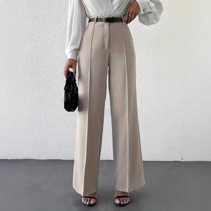 Pantalons décontractés droits amincissants taille haute à tempérament