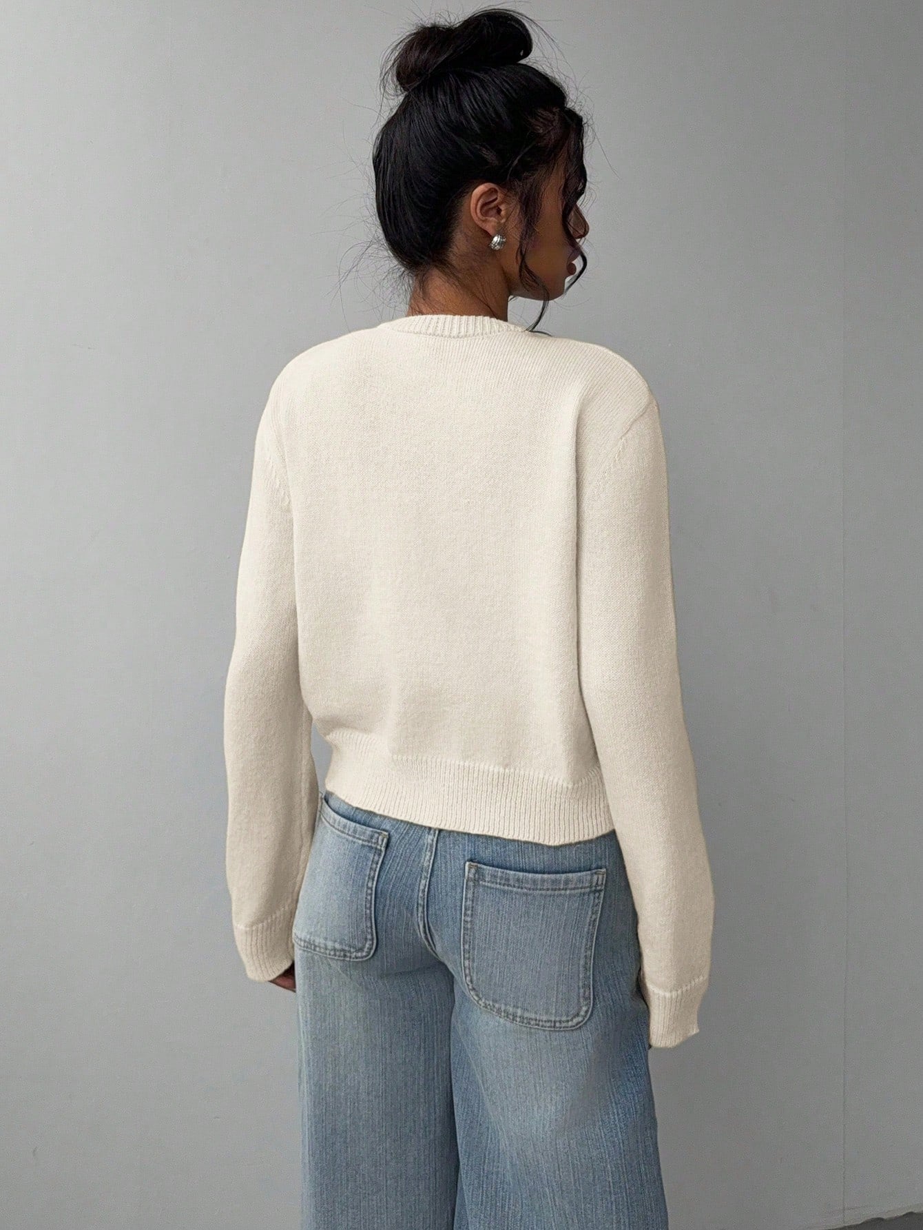 Cardigan tricoté à manches longues chic, mode, slim, couleur unie, pull court pour femmes vêtements