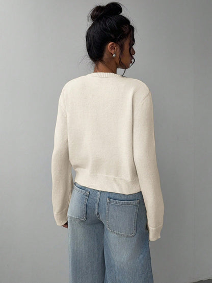 Cardigan tricoté à manches longues chic, mode, slim, couleur unie, pull court pour femmes vêtements