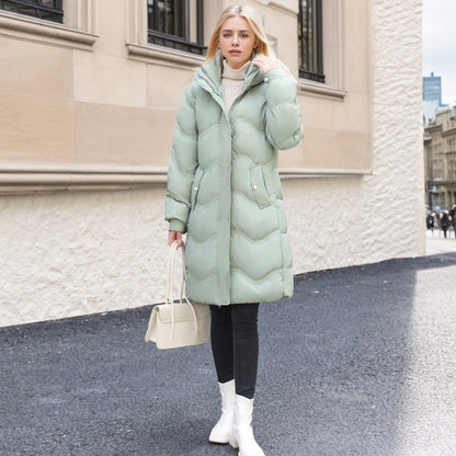 Veste en coton matelassée mi-longue en coton pour femmes, en dessous du genou