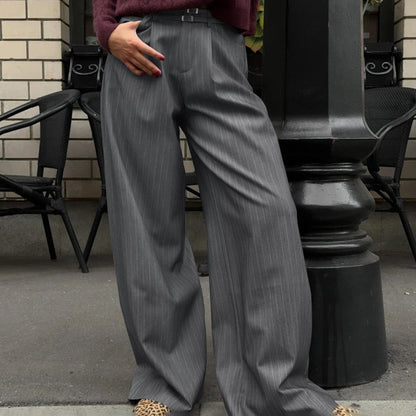 Pantalons de costume droits à rayures amples taille haute rétro