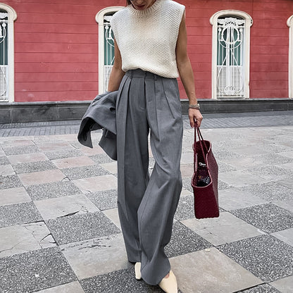 Pantalons de costume droits taille haute Vêtements pour femmes européens et américains