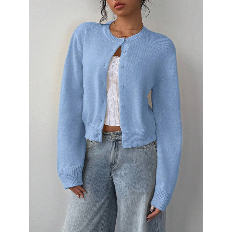Cardigan tricoté à manches longues chic, mode, slim, couleur unie, pull court pour femmes vêtements