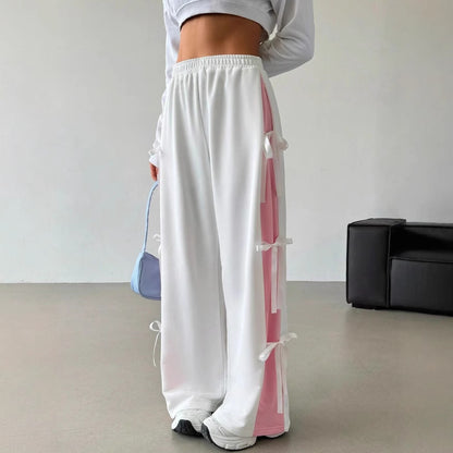Pantalons droits pour femmes avec taille élastique et couleur contrastée