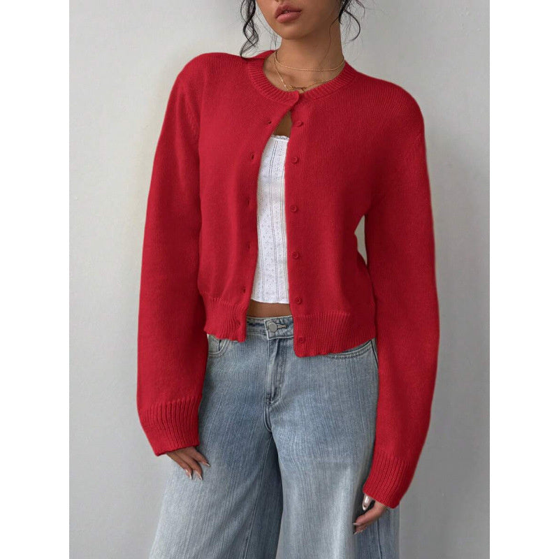 Cardigan tricoté à manches longues chic, mode, slim, couleur unie, pull court pour femmes vêtements