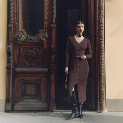 Autumn And Winter Long Sleeve Knitted Dress Sheath