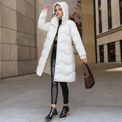 Veste en coton matelassée mi-longue en coton pour femmes, en dessous du genou