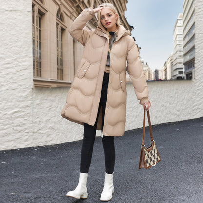 Veste en coton matelassée mi-longue en coton pour femmes, en dessous du genou