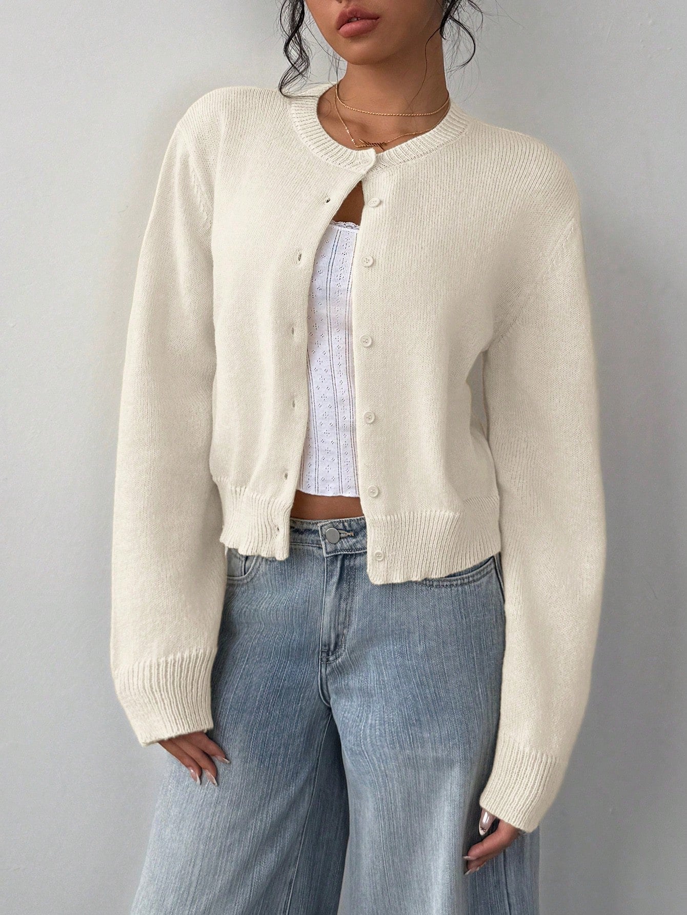 Cardigan tricoté à manches longues chic, mode, slim, couleur unie, pull court pour femmes vêtements