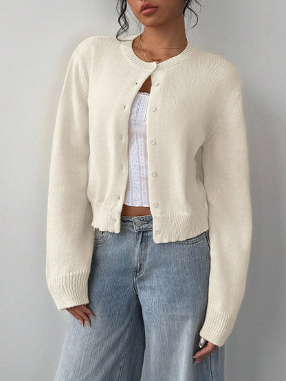 Cardigan tricoté à manches longues chic, mode, slim, couleur unie, pull court pour femmes vêtements