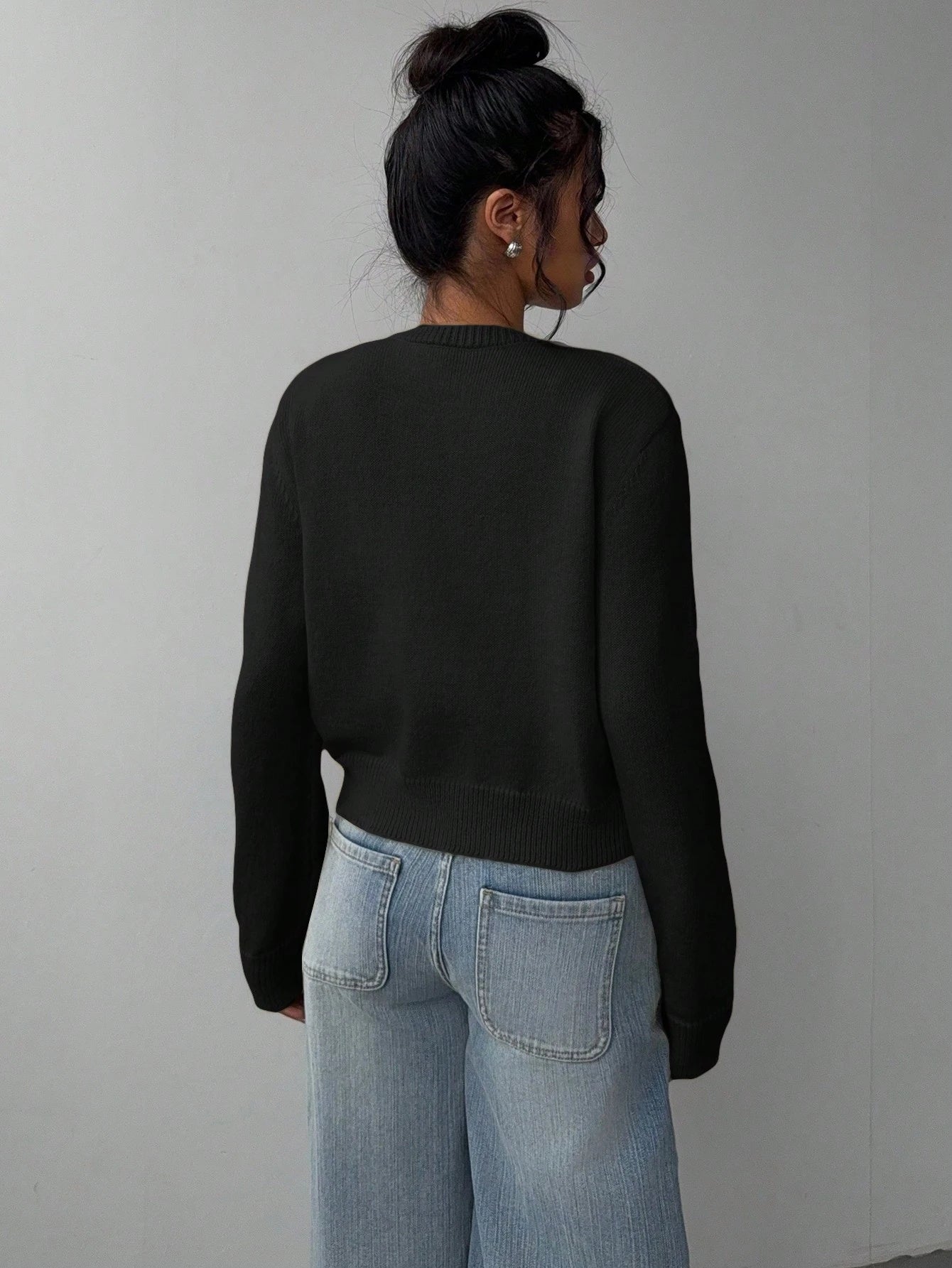 Cardigan tricoté à manches longues chic, mode, slim, couleur unie, pull court pour femmes vêtements